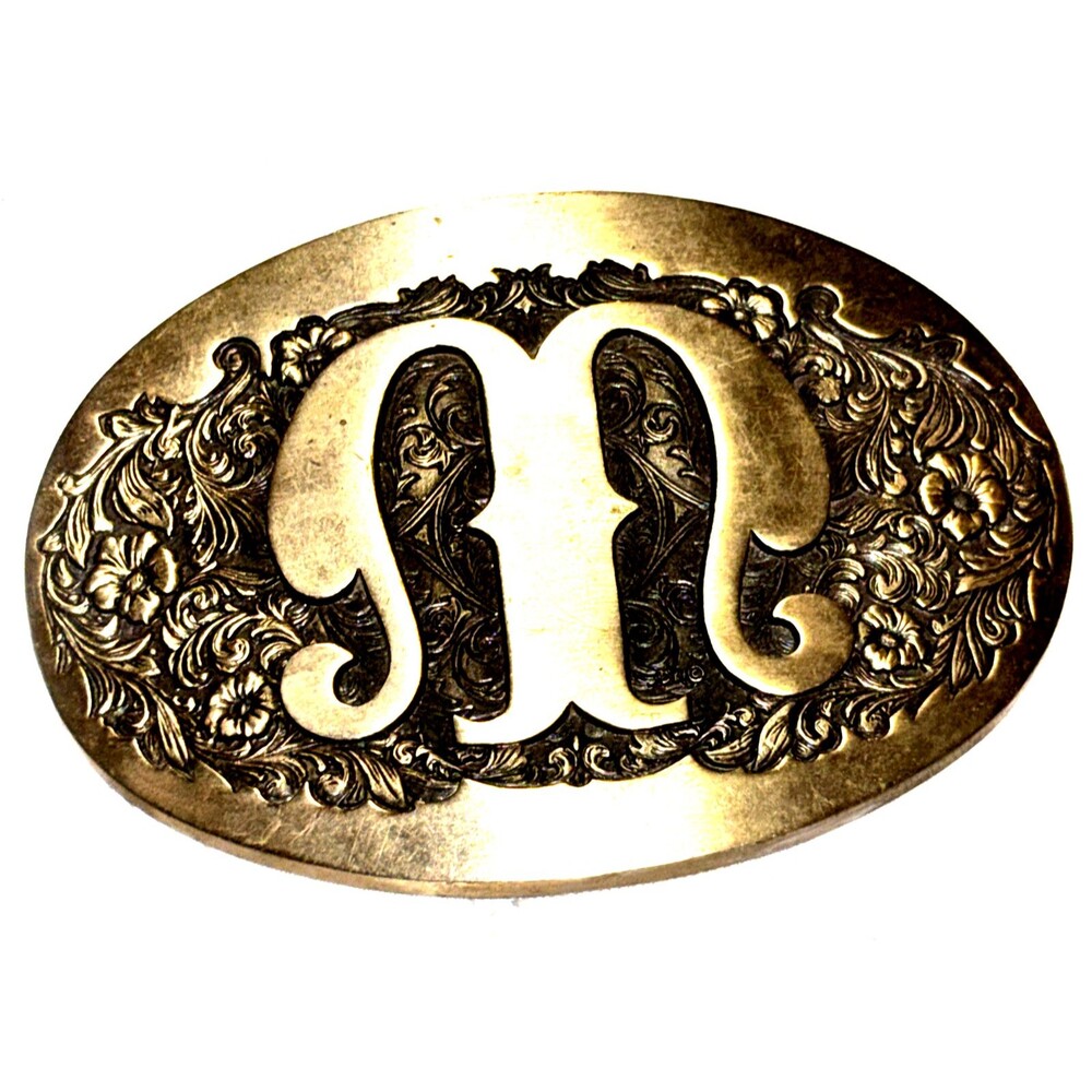Award Design Medals Solid Brass Western Belt Buckle “M”